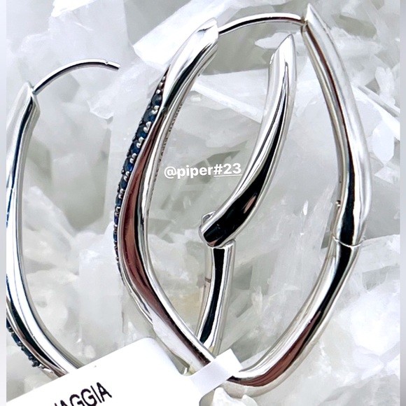 NWT Judith Ripka Nova Large Pave Blue Sapphire Hoops - Picture 9 of 15